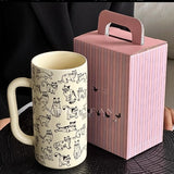 Ikeehome  ‌Simple Line Drawing Cat Pattern Coffee Mug - Large Capacity Ceramic Cup Gift for Couples Office Use Cartoon Breakfast