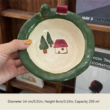Cartoon Cute And Fun Tableware Kitchen Supplies Cartoon House Printing 3D Decoration Yogurt Breakfast Bowl Christmas Gift Plate