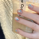 10Pcs Shiny Handmade Press on Nails Full Cover Cat Eye Cute Goldfish Short French Ballet False Nails Wearable Manicure Nail Tips
