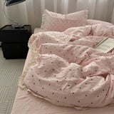Pink Polka Dot Lace Waed Cotton Bedding Set Tee Piece Pure Cotton Student Duvet Cover Cotton Quilt Cover All Cotton eet