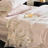 4 Piece Light Luxury Style Long Staple Cotton 100% Cotton Floral Embroidery Bedding Set Duvet Cover 200x230 220x240 Four Seasons