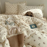 Ins Bedding Set Princess Floral Lace Simple 4pcs Bedding for Girls Woman Quilt Cover Sheet And Pillowcase Spring Home Textiles