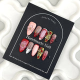 10pcs Handmade French Fake Nails With 3D Phototherapy Flowers Decor Almond Press On Acyrlic Nails Red Blush Gradient False Nails