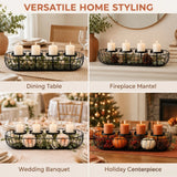 Oval Carbon Steel Wire Candle Tray with 4 Raised Pillar Stands, Matte Black Candelabra, Tabletop Decor for Party & Wedding