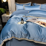 Luxury Embroidery King Size 600TC Egyptian Cotton Soft Smooth Duvet Cover Sheet Set Fitted Sheet Pillowcases Hotel Bedding Set