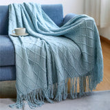 Knitted Throw Blanket Soft Cozy for Couch Yellow Living Room Home Decor Outdoor Lightweight Blanket with Tassels Warm Woven