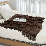 Knitted Twin Size Blanket, Coffee Throw Blanket for Couch Soft Lightweight Breathable Summer Living Room Home Decor Outdoor