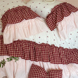 100% Cotton Duvet Cover Set Red Plaid Ruffle Sweet Girls Bedding Set With Pillowcases Romantic Princess Style Bed Linen For Home