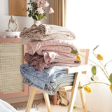 100% Cotton Soft Bed Plaid Home Japenese Knitted Blanket Corn Grain Waffle Embossed Summer Ruffles Warm Plaid Throw Bedspread