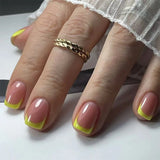 24pcs Short French False Nails Glossy Nude Color Simple Square Coffin Press on Nails with Glue Full Cover Wearable Manicure Nail