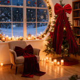 Large Christmas Bow Decoration Velvet Hanging Ornament Big Ribbon Decor for Tree Wall Fireplace Indoor Outdoor Holiday Party