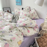 Bedding Set Flora INS Girls New Tulip Rabbit Double-layer  Bed Set Of Four Pieces Washing Cotton Bed Sheets Duvet Cover Set