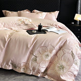 High end Flowers Embroidery Duvet Cover Set 1000TC Egyptian Cotton Bedding Sets Luxury Quilt Cover Fitted Bed Sheet Pillowcases