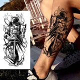1 Sheet Compass Flower Temporary Tattoos For Women Men Adults Skull Lion Owl Tattoo Sleeve Sticker Black Fake