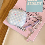 Blue Plaid Star + Lanyard Earphone Case Suitable for Apple for Airpodspro2 Case/For Airpodspro Case/For Airpods4 Case/For Airpods3 Case/For Airpods2 Case/Fashionable Women's Earphone Case/Simple Earphone Case