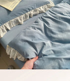 INS Princess Style Bedding Sets Ruffle Lace Bow Quilt Cover Home Romantic Bedclothes Decor Woman Girls Bedroom Duvet Cover 4pcs