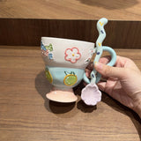 Hand-Painted Underglaze Cerc Mugs Cute Relief Design Birthday Gift for Women Couples Water Cups High Aesthetic Value