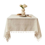 Cotton Linen Striped Tassel Tablecloth Household Rectangular Dust-Proof Tablecloth Suitable For Kitchen Dinning Tabletop Decor