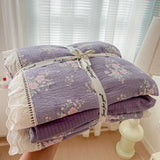 Print Floral Bedding Set Double Layer Yarn Four Pieces Set Soft Comfortable Duvet Cover Bed Sheet With Pillowcases Home Textiles