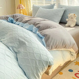 Argyle Jacquard Bedding Set Duvet Cover Pillowcases Flat Sheet Washed Cotton Solid Color Bed Linen Duvet Cover Set