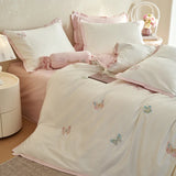 600TC Egyptian Cotton Luxury Butterfly Embroidery Bedding Set Queen King Size Duvet Cover Set Bed Sheet/Fitted Sheet Pillowcases