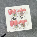 10pcs French Gradient Handmade Fake Nails Flower Rhinestone Design Spicy Girl Mid-length Square False Nails Tips Press on Nails
