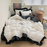 Princess Style Bedding Set Soft Solid Color Ruffle Duvet Cover Set Comforter Pillowcase Bed Sheet Washed Cotton Four Pieces Set