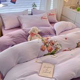 Cute Cartoon Pattern Embroidered Soft Bedding Sets Cozy Breathable Fitted Sheet Kit Kids Adults Bedroom Decor for Spring Summer