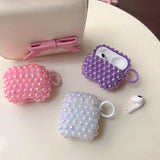 Luxury DIY Shiny Laser Purple Pink White Pearl Soft Earphone Case for Apple AirPods 4 3 2 Cover With Keychain for AirPods Pro 2