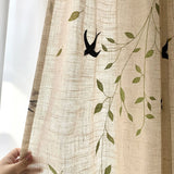 French Embroidered Bird Linen Curtain For Living Room, Privacy Sheer Curtain For Bedroom, Machine Washable，Easy Install Curtain