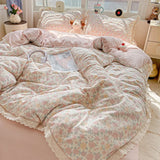 INS Princess Bedding Set 이불세트 New Soft Wrinkled Double-layer Bed Flat Sheet Twin Queen Size Duvet Set Pillowcase Bed Linens