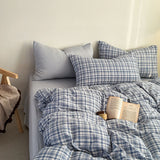 New plaid printing skin-friendly and comfortable double-layer yarn small fresh printing four-piece set, dormitory