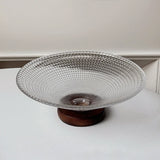 Crystal Glass Dried Fruit Plate High-end Casual Afternoon Tea Dessert Tray Household Living Room Candy Glasses Wood Base Plates