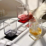 Ikeehome  180ml Retro Square Glass Cups Short Foot Drinkware Multicolored Kitchen Glass Juice Bubble Water Espresso Cups Kitchenware Gifts