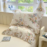 2pcs Flower Prints Ruffles 100% Cotton Pillowcases 48x74cm Sizes Cushion Cover for Bed Floral Style Adults Kids Pillowslip 베개커버