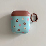 Retro Blue Flower Round Silicone Earphone Cases For Apple AirPods1 2 3 4 Pro 2 4 3nd Generation Headphone Cover With Pendant