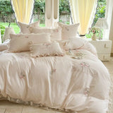 Rose Flowers Embroidery Lace Ruffles Princess Bedding Set 100% Cotton Duvet cover Set Bed Sheet Fitted Sheet Pillowcases 4Pcs