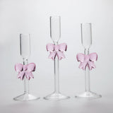 Pink Bow Candle Holder Romantic Luxury High Footed Glass Heat Resistant Candle Holder Suitable Home Banquets Weddings Parties