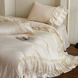 French Vintage Lace Ruffles Pure Cotton Princess Bedding Set Duvet Cover Bed Skirt Bedspread Pillowcases Queen King Size 4Pcs