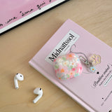 Glitter Orange Flowers + Pendant Case Suitable for Apple for Airpodspro2 Case/For Airpodspro Case/For Airpods4 Case/For Airpods3 Case/For Airpods2 Case/Fashionable Women's Earphone Case/Simple Earphone Case/