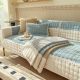 Quilted Velvet Sofa Covers, Couch Slipcover, Lace, Sectional Sofa Armchair Furniture Protector, Soft Warm, Non-slip
