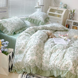 Korean Princess Style Floral Ruffles Bedding Set Single Queen Size 100% Cotton Duvet Cover Flat/Fitted Bed Sheet Pillowcases