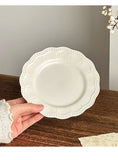 French Retro Relief Plates High-end White Ceramic Flower Dish Household Breakfast Bread Plate Exquisite Dessert Tableware