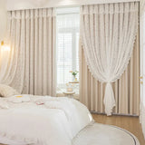 French Pastoral Double-layer Lace Curtain with Curtain Head Living Room Bedroom Wave Window Romantic Gauze Curtain Blackout