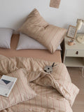 Ins Sle Pure Cotton Double Layered Bedding Set Simple Nordic Plaid Bed eet Cover Duvet Cover Bed Canopy Four Piece Set