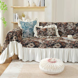 Pastoral Retro Printed Sofa Cover with Skirt All-Inclusive Floral Sofa Towel for Four Seasons Luxury Soft Furniture Protector