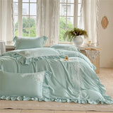 Pink Flowers Embroidery Ruffles Princess Wedding Bedding Set 1000TC Egyptian Cotton Duvet Cover Flat/Fitted Sheet Pillowcases