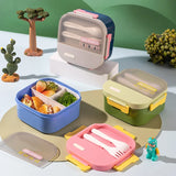 Lunch Box and Water Bottle Set Square Divided Bento Box Children's Lunch Box with Cutlery Microwave-Safe Food Container