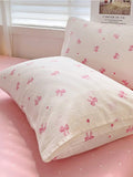 Ikeehome  Small fresh skin-friendly and comfortable cartoon wind milk fleece striped sticker embroidery four-piece set