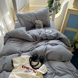 New solid color simple washed cotton student bed sheet four-piece set machine washable student dormitory three-piece set